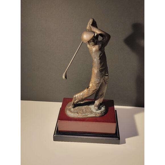Bronze Metal Golf Figurine Statue 11.5" Wood Base Classic Perfect Swing Golfer - Picture 7 of 11